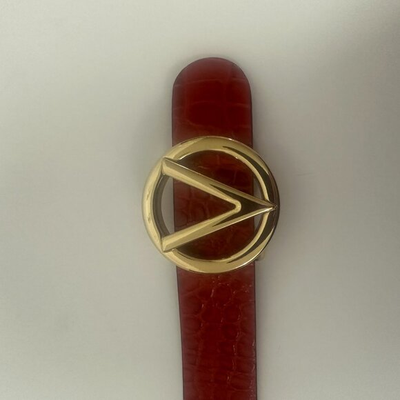 Valentino by Mario Valentino Red Textured Leather Belt Size Medium - Picture 3 of 7